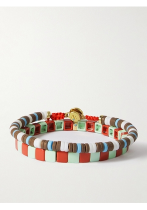 Roxanne Assoulin - Set of Two Enamel and Gold-Tone Beaded Bracelets - Men - Green