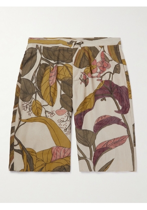 11.11/ELEVEN ELEVEN - Straight-Leg Printed Silk Drawstring Shorts - Men - Brown - UK/US 30