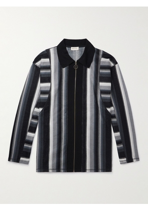 Nicholas Daley - Striped Birdseye Cotton Zip-Up Overshirt - Men - Black - S
