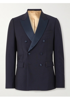 Paul Smith - Slim-Fit Double-Breasted Satin-Trimmed Wool and Mohair-Blend Tuxedo Jacket - Men - Blue - UK/US 38