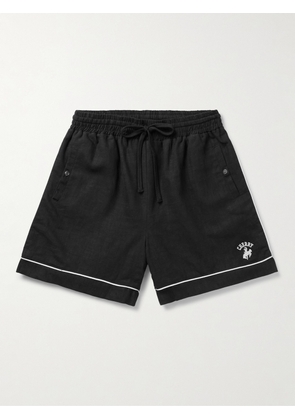 Cherry Los Angeles - Embroidered Straight-Leg Linen Drawstring Shorts - Men - Black - S