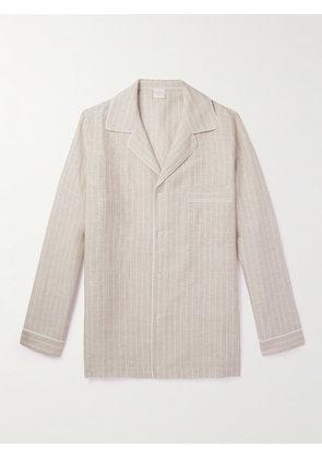 LORETTA CAPONI - Camp-Collar Striped Linen and Cotton-Blend Shirt - Men - Neutrals - IT 46