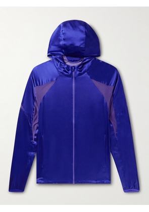 POST ARCHIVE FACTION - 5.0 Mesh-Trimmed Silk-Satin Hooded Jacket - Men - Blue - S