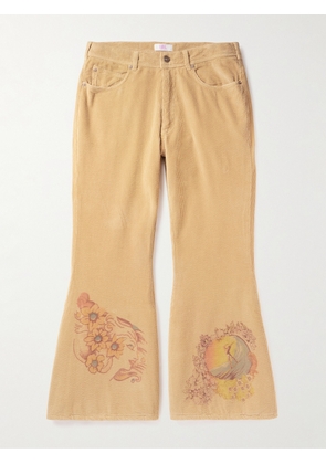 ERL - Slim-Fit Flared Printed Cotton-Blend Corduroy Trousers - Men - Neutrals - S