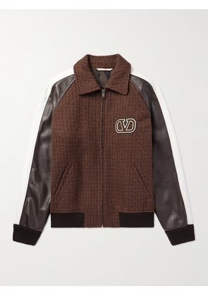 Valentino Garavani - Cotton-Blend Tweed and Leather Bomber Jacket - Men - Brown - IT 46