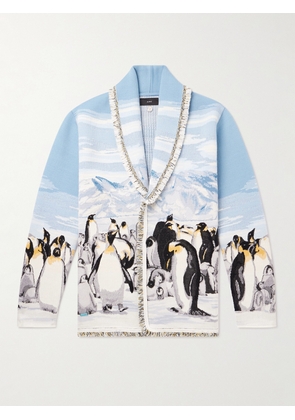 Alanui - Postcard From Antarctic Fringed Intarsia Wool-Blend Cardigan - Men - Blue - S