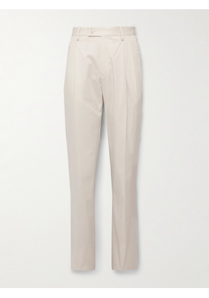 Purdey - Straight-Leg Pleated Cotton-Blend Twill Trousers - Men - Neutrals - UK/US 30