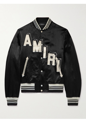 AMIRI - Logo-Embroidered Appliquéd Satin-Twill Bomber Jacket - Men - Black - IT 46