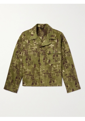 4SDesigns - Camp-Collar Metallic Jacquard Overshirt - Men - Green - IT 46