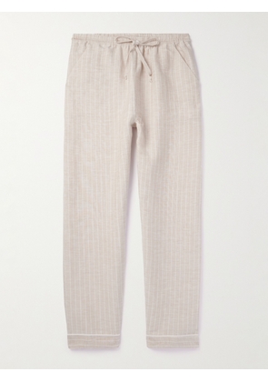 LORETTA CAPONI - Straight-Leg Striped Linen and Cotton-Blend Drawstring Trousers - Men - Neutrals - IT 46