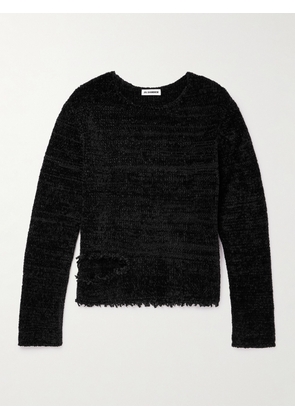 Jil Sander - Frayed Distressed Silk and Cotton-Blend Chenille Sweater - Men - Black - IT 46