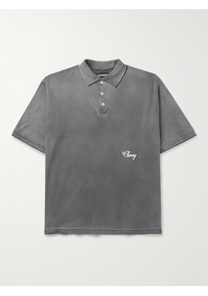 Cherry Los Angeles - Logo-Embroidered Washed Cotton-Piqué Polo Shirt - Men - Gray - S