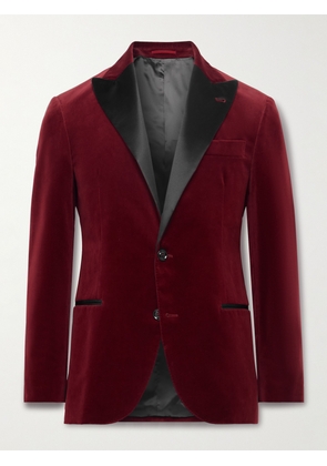 Brunello Cucinelli - Slim-Fit Satin-Trimmed Cotton-Velvet Tuxedo Jacket - Men - Burgundy - IT 48