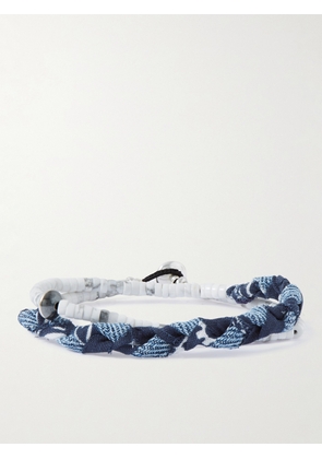 Mikia - Bandana-Print Cotton, Vintage Denim and Multi-Stone Double-Wrap Bracelet - Men - White