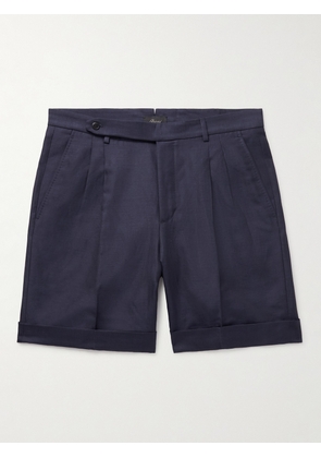 Brioni - Slim-Fit Straight-Leg Pleated Wool, Linen and Silk-Blend Shorts - Men - Blue - IT 46