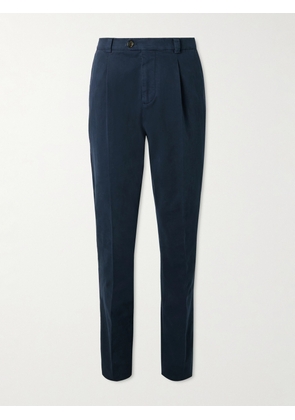Brunello Cucinelli - Tapered Pleated Cotton-Blend Twill Trousers - Men - Blue - IT 44