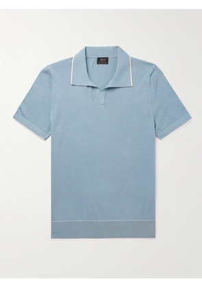 Brioni - Honeycomb-Knit Cotton Polo Shirt - Men - Blue - IT 46