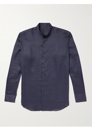Saman Amel - Grandad-Collar Linen Shirt - Men - Blue - EU 38