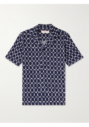 Orlebar Brown - Howell Camp-Collar Cotton-Blend Terry-Jacquard Shirt - Men - Blue - S