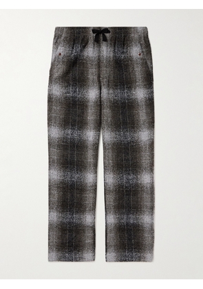 Needles - Straight-Leg Embellished Checked Wool-Blend Flannel Drawstring Trousers - Men - Brown - M
