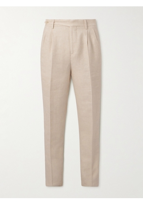 Brunello Cucinelli - Straight-Leg Pleated Linen, Wool and Silk-Blend Twill Suit Trousers - Men - Neutrals - IT 46