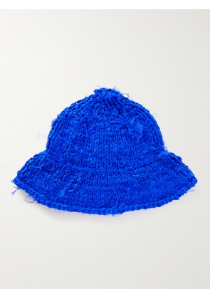 AIREI - Distressed Knitted Silk Bucket Hat - Men - Blue - S