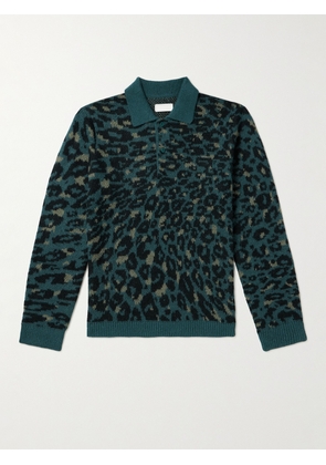 SATURDAYS NYC - Beauchamp Leopard-Print Knitted Polo Shirt - Men - Green - S