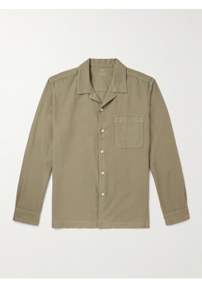 Altea - Luke Camp-Collar Garment-Dyed Cotton-Flannel Shirt - Men - Green - S