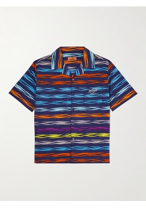 Missoni - Camp-Collar Logo-Print Striped Cotton-Poplin Shirt - Men - Blue - S