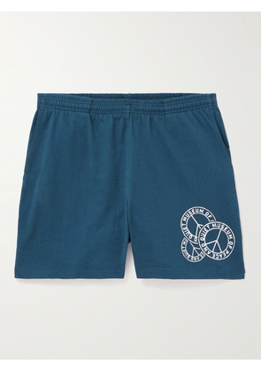 Museum Of Peace & Quiet - Badge Straight-Leg Logo-Print Cotton-Jersey Drawstring Shorts - Men - Blue - S