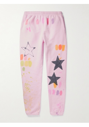 COLLINA STRADA - Slim-Fit Tapered Rhinestone-Embellished Printed Cotton-Jersey Sweatpants - Men - Pink - S