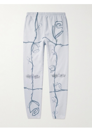 COLLINA STRADA - Slim-Fit Tapered Crystal-Embellished Printed Cotton-Jersey Sweatpants - Men - Blue - S