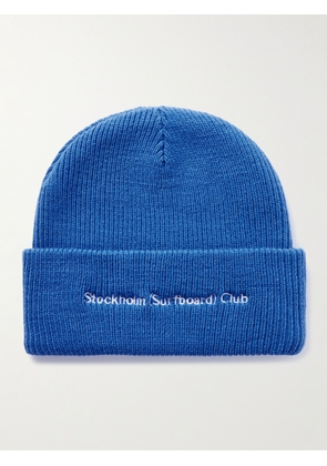 Stockholm Surfboard Club - Logo-Embroidered Ribbed-Knit Beanie - Men - Blue