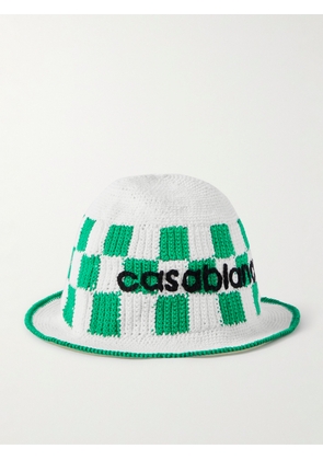 Casablanca - Logo-Embroidered Checked Crocheted Cotton Bucket Hat - Men - Green - S/M