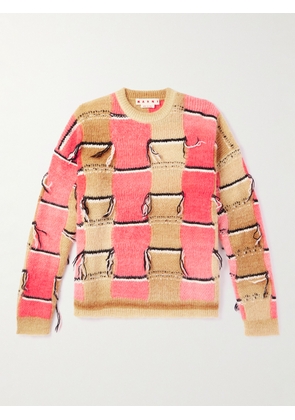 Marni - Distressed Striped Dégradé Intarsia-Knit Sweater - Men - Brown - IT 46