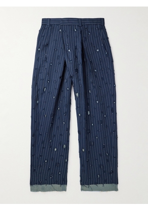 Acne Studios - Straight-Leg Distressed Pinstriped Woven Trousers - Men - Blue - IT 44