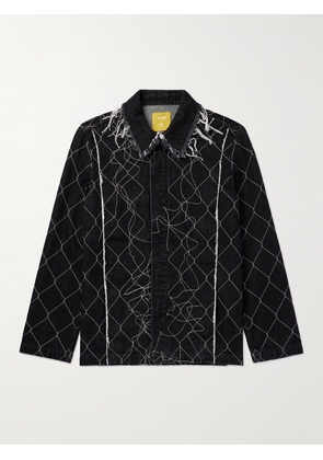AIREI - Embroidered Organic Denim Jacket - Men - Black - S