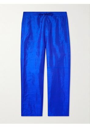 AIREI - Straight-Leg Slub Silk Drawstring Trousers - Men - Blue - S