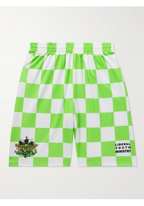 LIBERAL YOUTH MINISTRY - Logo-Print Checked Jersey Shorts - Men - Green - S