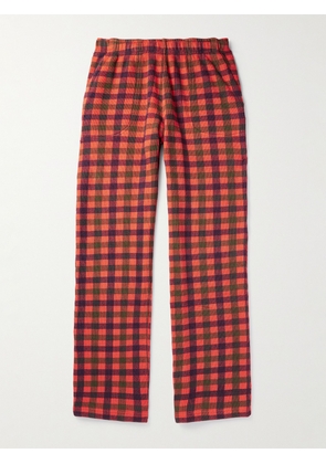 ERL - Straight-Leg Checked Cotton-Terry Sweatpants - Men - Red - S