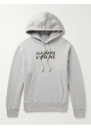 Maison Kitsuné - Embroidered Logo-Print Cotton-Jersey Hoodie - Men - Gray - XS