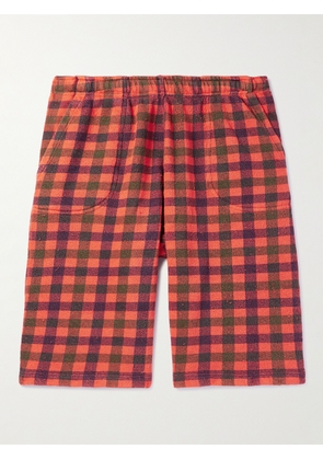ERL - Straight-Leg Distressed Checked Cotton-Jersey Shorts - Men - Red - S