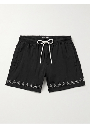 Cherry Los Angeles - American Classic Straight-Leg Mid-Length Embroidered Swim Shorts - Men - Black - XS