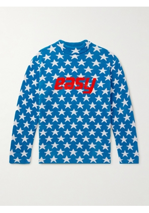 ERL - Printed Cotton-Blend Fleece Sweater - Men - Blue - S