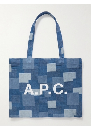 A.P.C. - Diane Logo-Print Patchwork Stonewashed Denim Tote Bag - Men - Blue