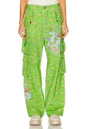 ERL Unisex Corduroy Printed Cargo Pants Woven in GREEN - Green. Size L (also in ).