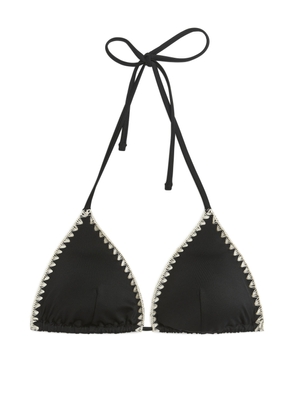 Embroidered Triangle Bikini Top - Black