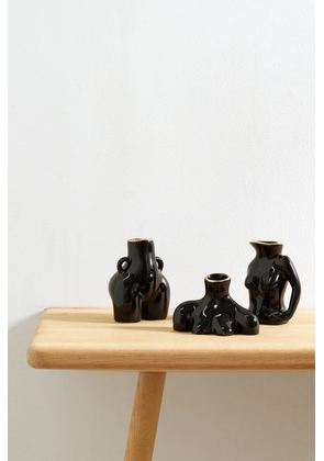 Anissa Kermiche - Jugs Jug, Love Handles And Breast Friend Mini Gold-plated Earthenware Vase Set - Black - One size