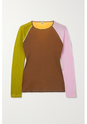 Baserange - Gene Color-block Organic Cotton-jersey T-shirt - Brown - x small,small,medium,large