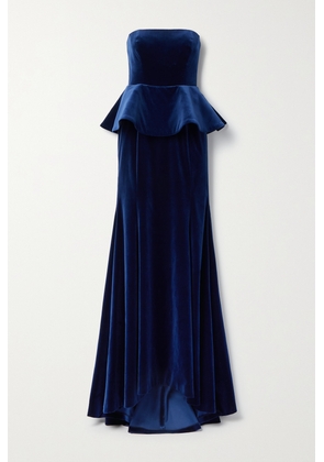 Oscar de la Renta - Strapless Ruffled Velvet Gown - Blue - US0,US2,US4,US6,US8,US10,US12,US14,US16
